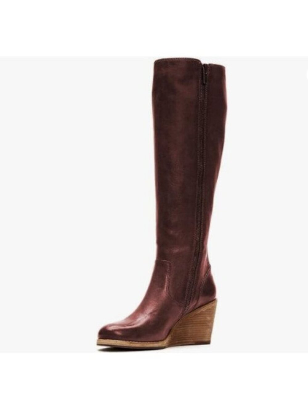 FSJ Women Side Zipper Wedge High Heel Point Toe Fancy Pull On Ladies Brown Boots
